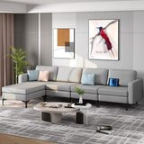 Modular L-shaped Sectional Sofa with Reversible Ottoman and 2 USB Ports-Light Gray