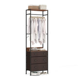 Freestanding Closet Organizer with 3-position Hanging Rod and Storage Shelves-Brown