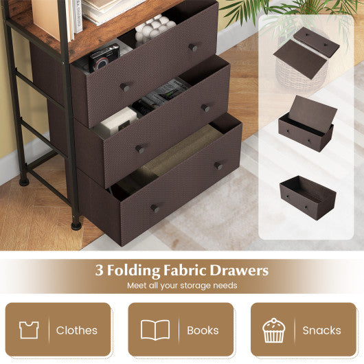 Chest of Fabric Drawer with 3 Folding Fabric Drawers and Anti-tipping Devices-Brown
