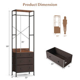 Freestanding Closet Organizer with 3-position Hanging Rod and Storage Shelves-Brown