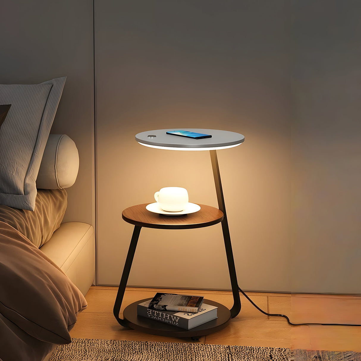 Smart Nightstand With Wireless Charger & Night Light