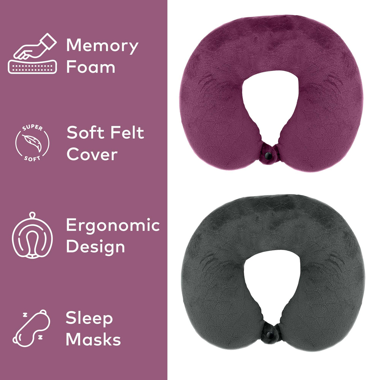 2 Memory Foam Travel Pillows with Sleep Masks – Ultimate Comfort for Couples on the Go by Pursonic