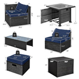 9 Pieces Patio Furniture Set with 32” Fire Pit Table and 50000 BTU Square Propane Fire Pit-Navy