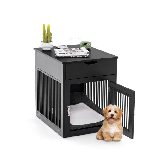 2-In-1 Dog House with Drawer and Wired Wireless Charging-Black