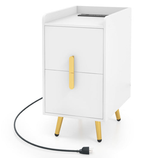 Nightstand Side Tables with 2 Drawers and 2 USB Ports-White