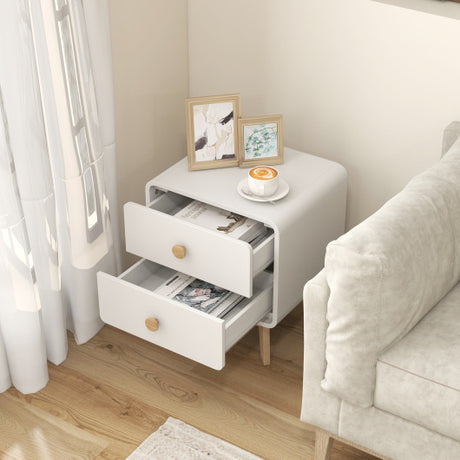 Nightstand with 2 Drawers Solid Rubber Wood Legs-White