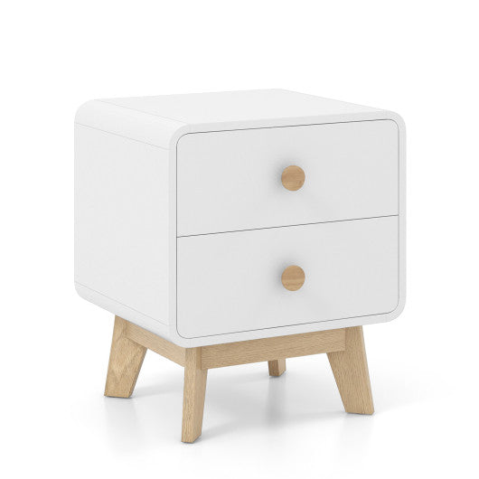 Nightstand with 2 Drawers Solid Rubber Wood Legs-White