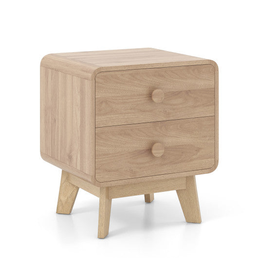 Nightstand with 2 Drawers Solid Rubber Wood Legs-Brown