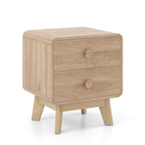 Nightstand with 2 Drawers Solid Rubber Wood Legs-Brown