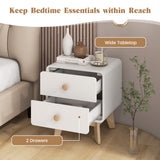 Nightstand with 2 Drawers Solid Rubber Wood Legs-White