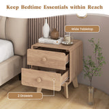 Nightstand with 2 Drawers Solid Rubber Wood Legs-Brown