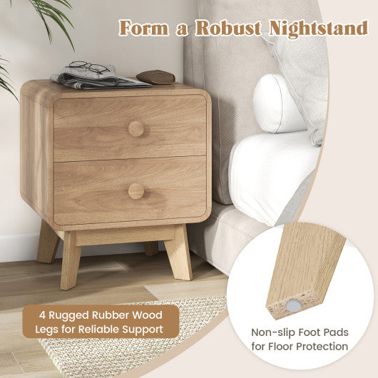 Nightstand with 2 Drawers Solid Rubber Wood Legs-Brown