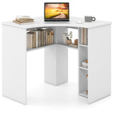 Corner Computer Desk Triangle Home Office Desk with Adjustable Shelf and Arc-Shaped Profile-White