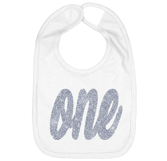 Silver One First Birthday Smash Cake Bibs