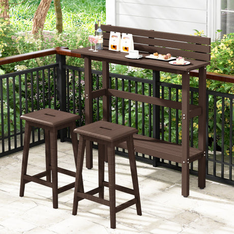 48" Patio Pub Height Table with Storage Shelf and Adjustable Foot Pads-Brown