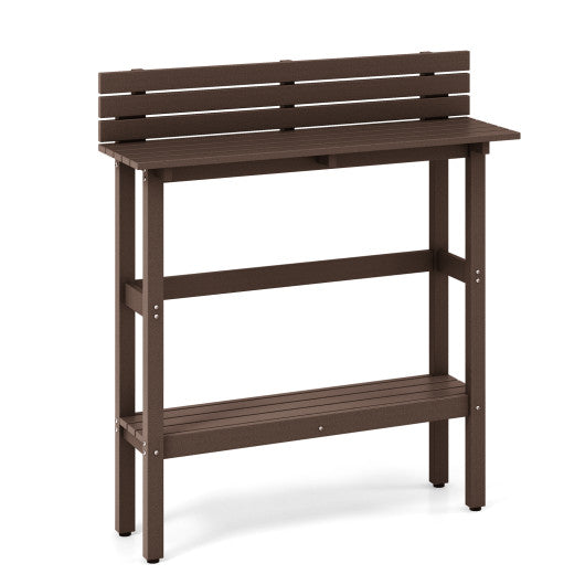 48" Patio Pub Height Table with Storage Shelf and Adjustable Foot Pads-Brown