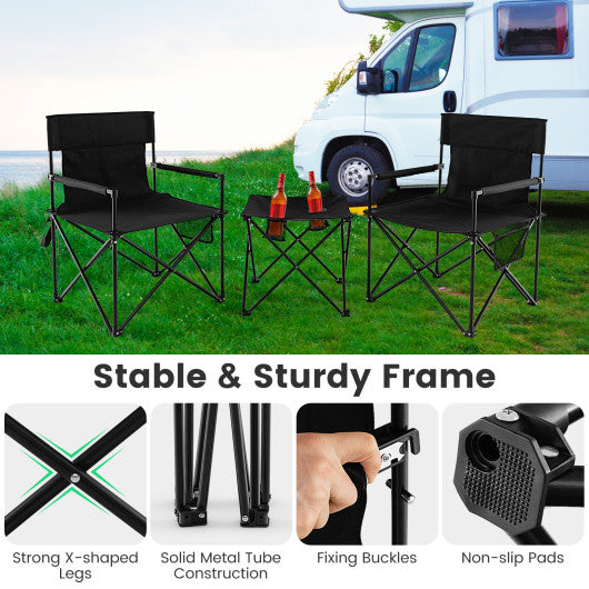 Outdoor Folding Camping Chairs and Table Set with Carrying Bag-Black