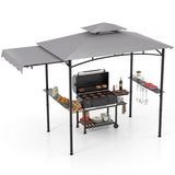 10.5 x 5 FT Grill Gazebo with Side Awning and Double-Tiered Top-Gray
