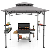 8 x 5 FT Outdoor Grill Gazebo with 2 Side Shelves and 20 Hooks-Gray