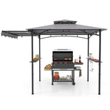 10.5 x 5 FT Grill Gazebo with Side Awning and Double-Tiered Top-Gray