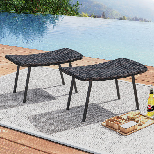 All Weather Outdoor Ottomans Set Patio Footrest Seats Set with Sturdy Metal Legs -Brown