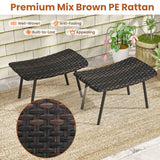 All Weather Outdoor Ottomans Set Patio Footrest Seats Set with Sturdy Metal Legs -Brown