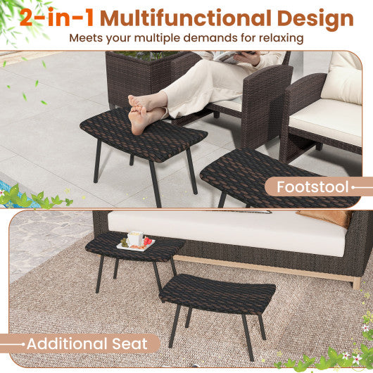 All Weather Outdoor Ottomans Set Patio Footrest Seats Set with Sturdy Metal Legs -Brown