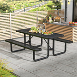 Outdoor Picnic Table and Bench Set for 8 Person with Seats and Mesh Grid-Black