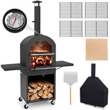 Outdoor Pizza Oven with Protective Cover and Grill Racks and Built-in Thermometer