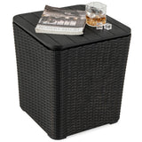 Outdoor Resin Storage Side Table with Removable Lid and Wicker-woven Accent-Black