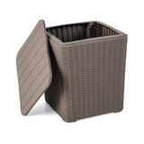 Outdoor Resin Storage Side Table with Removable Lid and Wicker-woven Accent-Coffee