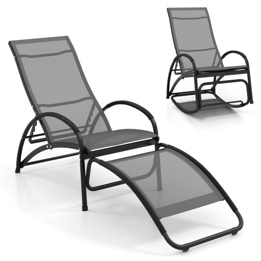 2-in-1 Outdoor Rocking Chair with 4-Position Adjustable Backrest for Patio Porch Poolside-Gray