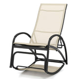 2-in-1 Outdoor Rocking Chair with 4-Position Adjustable Backrest for Patio Porch Poolside-Beige