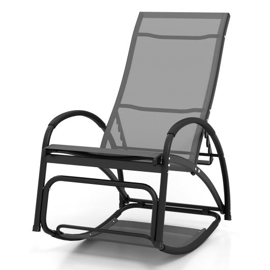 2-in-1 Outdoor Rocking Chair with 4-Position Adjustable Backrest for Patio Porch Poolside-Gray