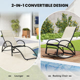 2-in-1 Outdoor Rocking Chair with 4-Position Adjustable Backrest for Patio Porch Poolside-Beige