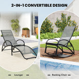 2-in-1 Outdoor Rocking Chair with 4-Position Adjustable Backrest for Patio Porch Poolside-Gray