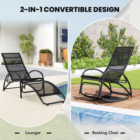 2-in-1 Outdoor Rocking Chair with 4-Position Adjustable Backrest for Patio Porch Poolside-Black