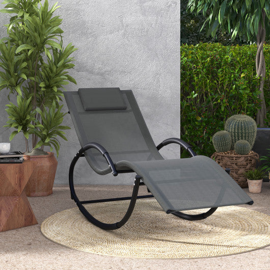 Outdoor Rocking Lounge Chair with Removable Headrest-Gray