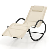Outdoor Rocking Lounge Chair with Removable Headrest-Beige