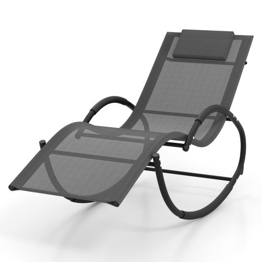 Outdoor Rocking Lounge Chair with Removable Headrest-Gray