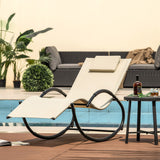 Outdoor Rocking Lounge Chair with Removable Headrest-Beige