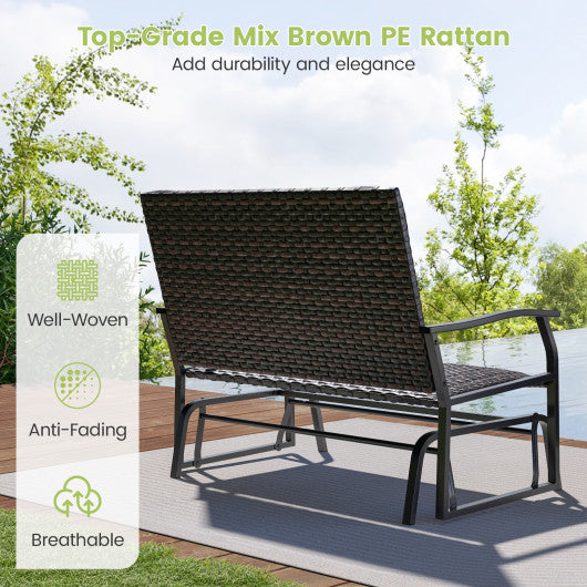 All Weather Outdoor 2-Person Swing Glider Bench with Quick Dry Foam Seat-Brown