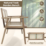 Indonesia Teak Wood Garden Bench with Armrests and Natural Rattan Backrest