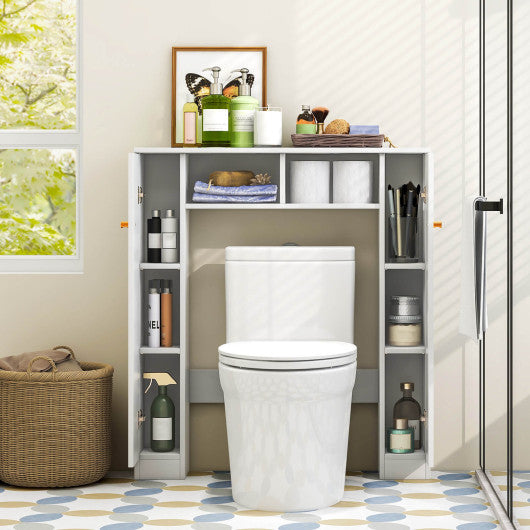 Over The Toilet Storage Cabinet with 2 Open Compartments and 4 Adjustable Shelves-White