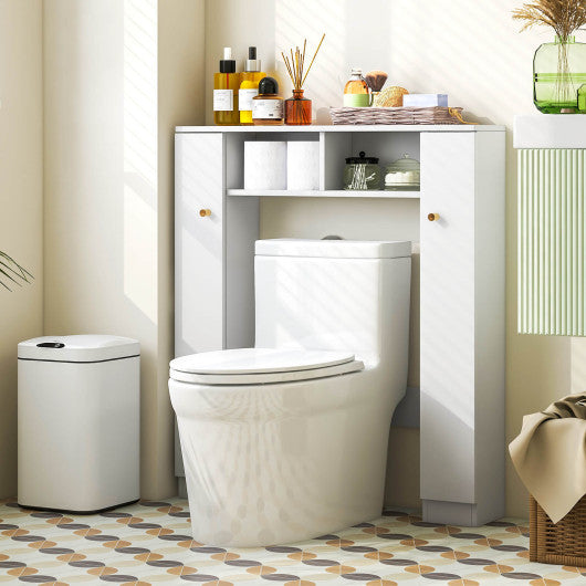 Over The Toilet Storage Cabinet with 2 Open Compartments and 4 Adjustable Shelves-White