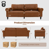 PU Leather Modern 3-Seater Sofa Couch with 2 Detachable Back Pillows-Brown