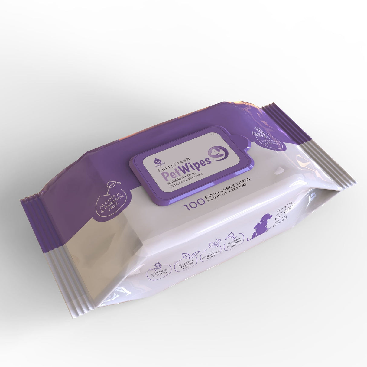 Furry Fresh Pet Wipes - Lavender Scented, 100 Extra Large Wipes by Pursonic