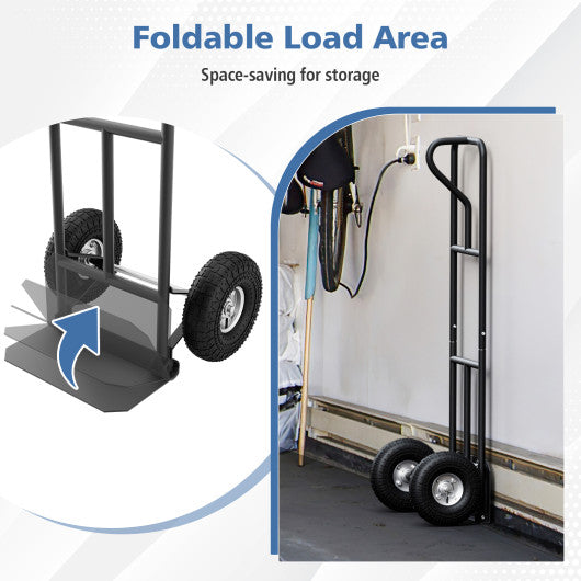 P-Handle Hand Truck with Foldable Load Plate for Warehouse Garage-Black