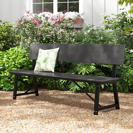 72 Inch Extra Long Bench with All-Weather HDPE Seat & Back for Yard Garden Porch-Gray