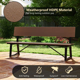 72 Inch Extra Long Bench with All-Weather HDPE Seat & Back for Yard Garden Porch-Brown